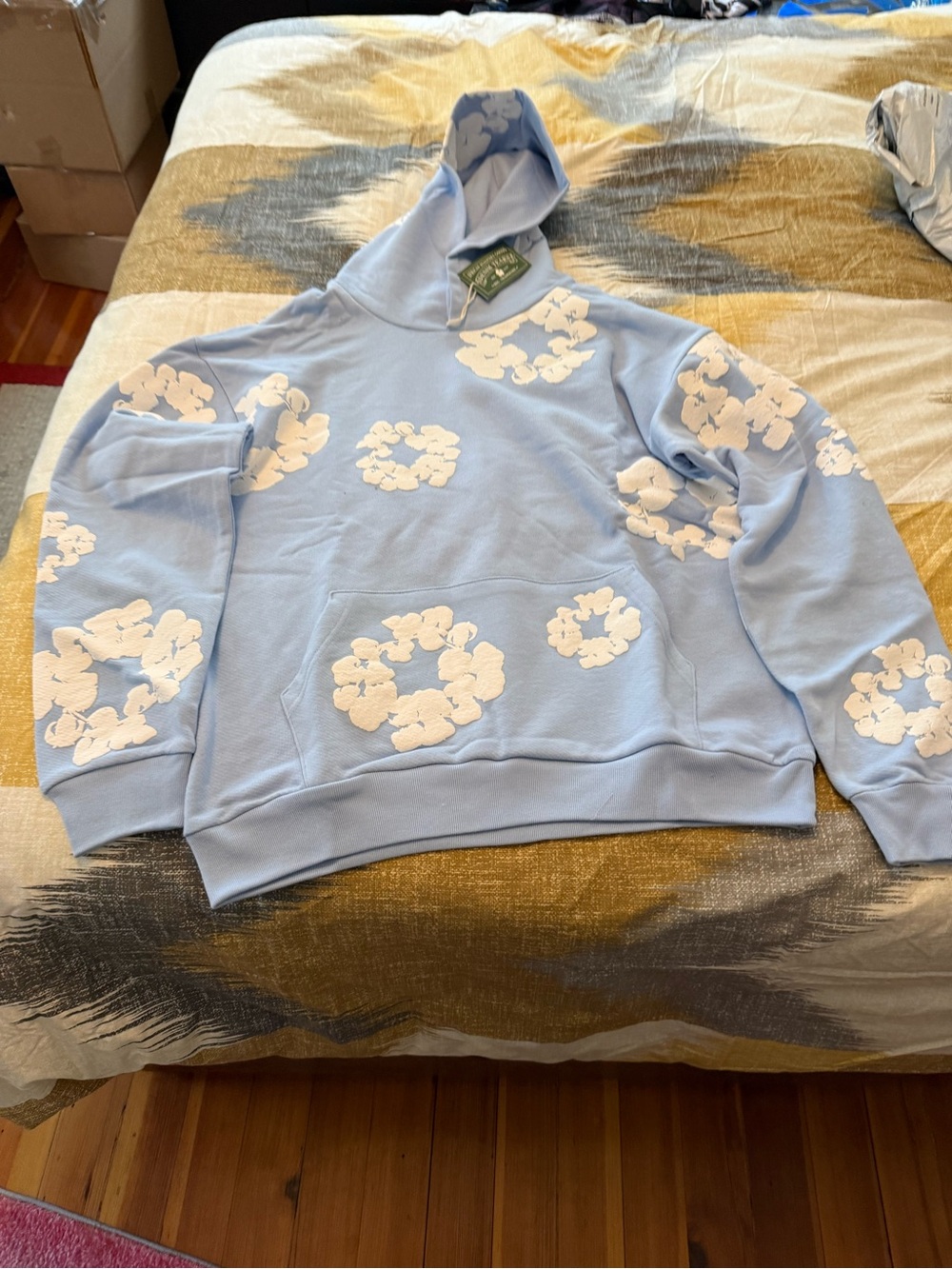 Denim Tears Cotton Wreath Powder Blue Fleece Hoodie Size L